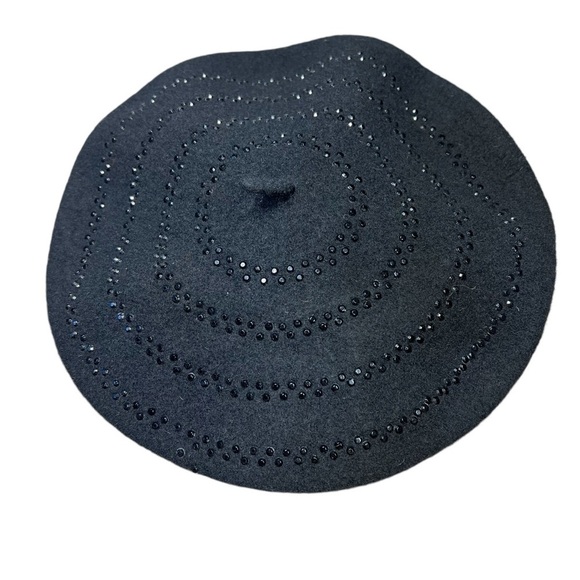 NWT HATSCUTE French Black Wool Beret Hat Black Embellishments One Size - Picture 8 of 12